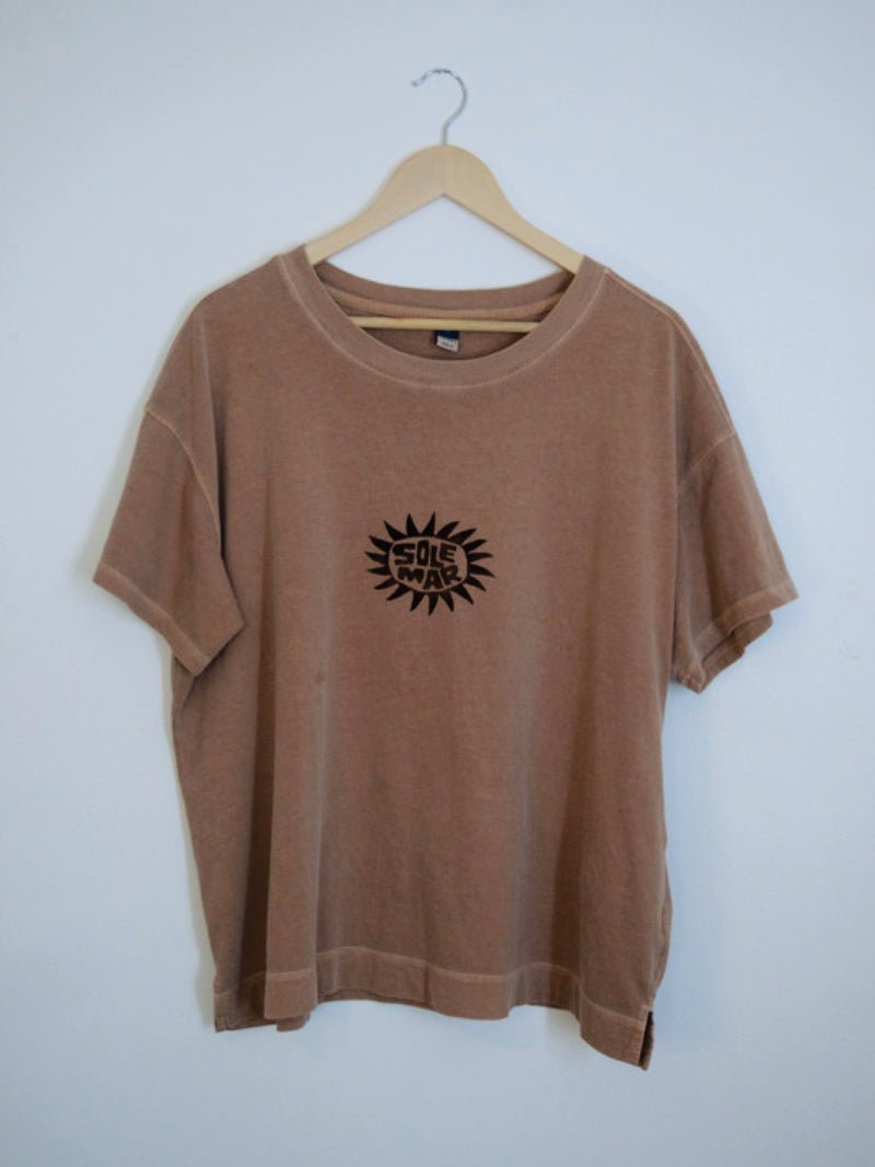 SOLEMAR SUN STAMPED LIGHT BROWN BOXY TEE