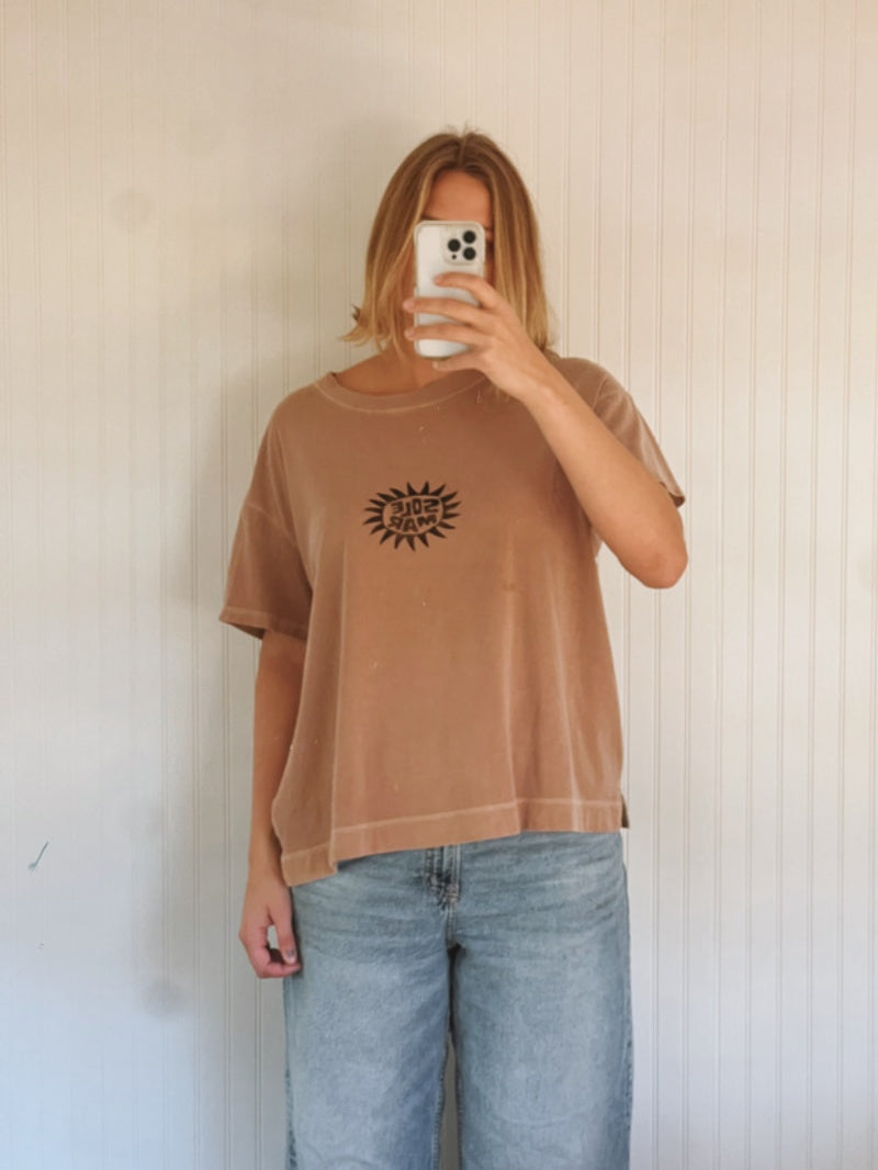 SOLEMAR SUN STAMPED LIGHT BROWN BOXY TEE